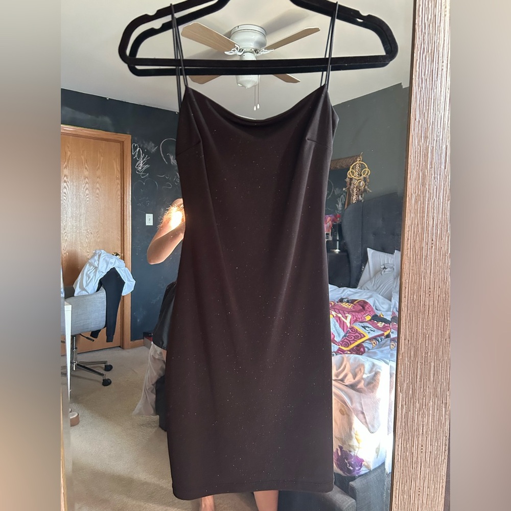 Windsor Black Glittery Backless Mini Dress